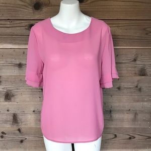 LLYS Half Doubled Ruffled Rolled Hem Sleeve Blouse with Half Zip Back Large